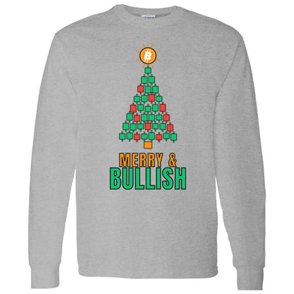 Bitcoin Christmas Long Sleeve Shirt, Merry and Bullish Crypto Tee, Candlestick Christmas Tree, Crypto Trader Gift, BTC Holiday Shirt