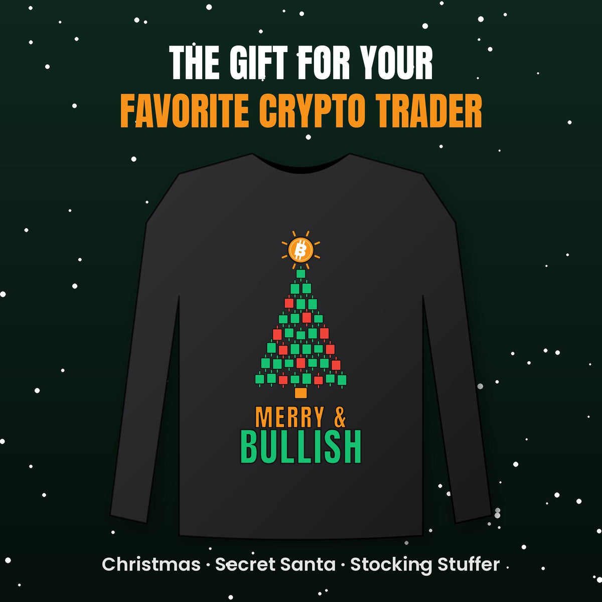 Bitcoin Christmas Long Sleeve Shirt, Merry and Bullish Crypto Tee, Candlestick Christmas Tree, Crypto Trader Gift, BTC Holiday Shirt