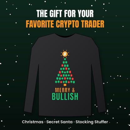 Bitcoin Christmas Long Sleeve Shirt, Merry and Bullish Crypto Tee, Candlestick Christmas Tree, Crypto Trader Gift, BTC Holiday Shirt