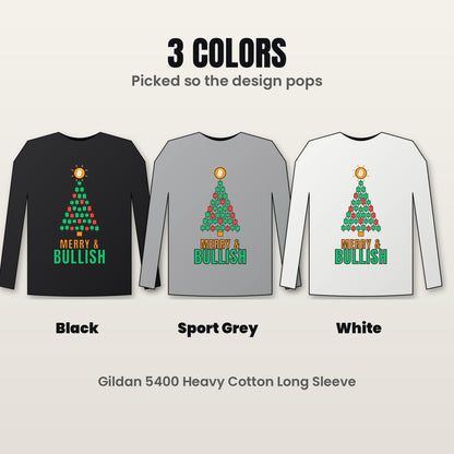 Bitcoin Christmas Long Sleeve Shirt, Merry and Bullish Crypto Tee, Candlestick Christmas Tree, Crypto Trader Gift, BTC Holiday Shirt