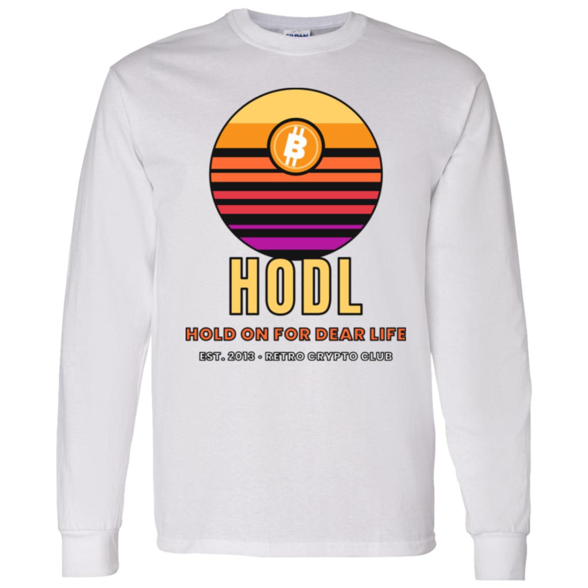 Retro Bitcoin Long Sleeve Shirt, Hodl Hold On For Dear Life, Vintage Sunset Crypto Tee, Crypto Investor Gift