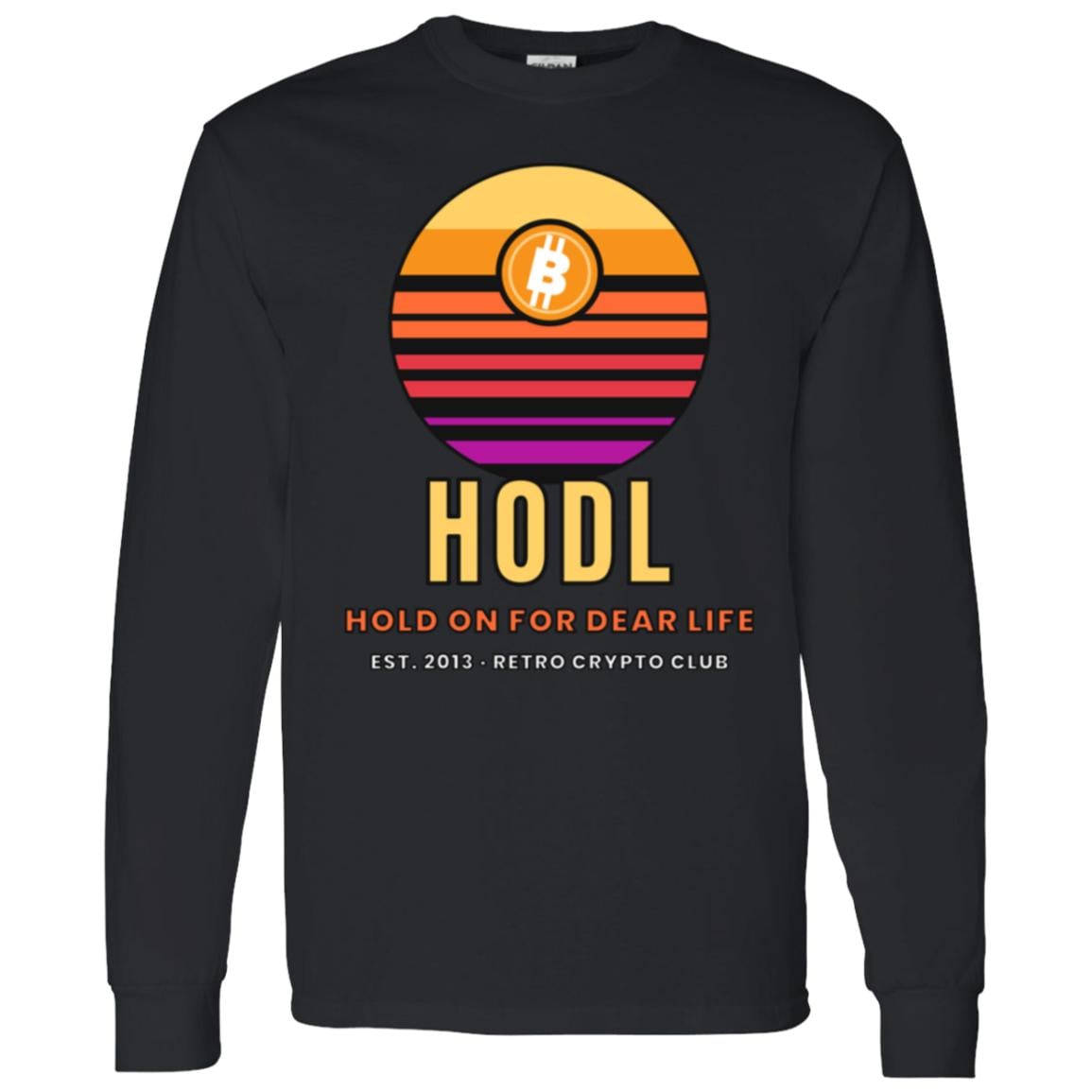 Retro Bitcoin Long Sleeve Shirt, Hodl Hold On For Dear Life, Vintage Sunset Crypto Tee, Crypto Investor Gift