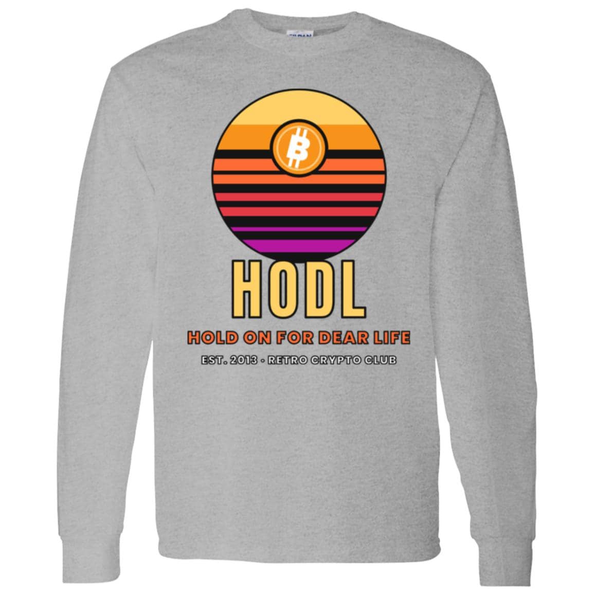 Retro Bitcoin Long Sleeve Shirt, Hodl Hold On For Dear Life, Vintage Sunset Crypto Tee, Crypto Investor Gift