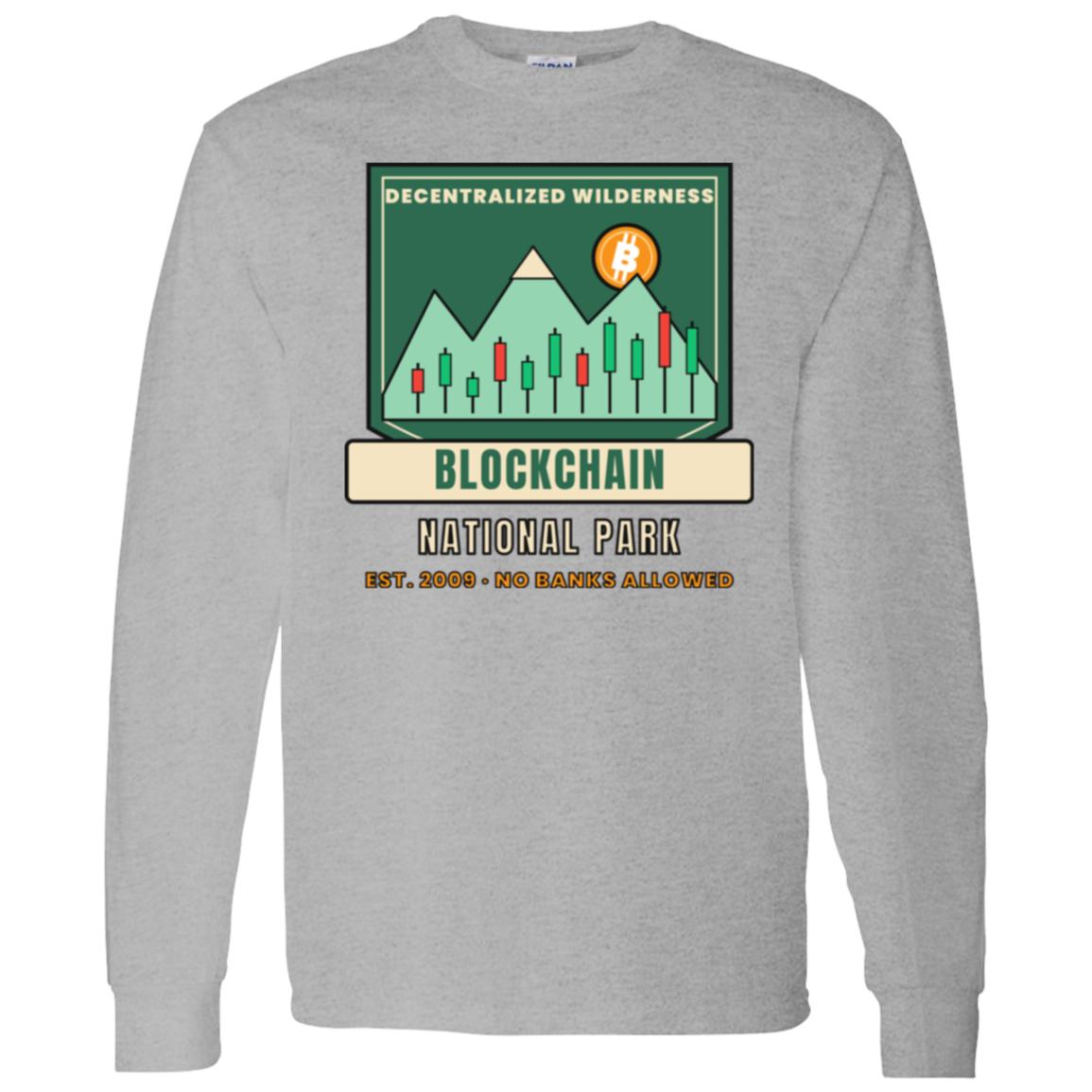 Blockchain National Park Long Sleeve Shirt, Funny Bitcoin Tee, Vintage Park Badge Crypto Shirt, Hiking Crypto Gift
