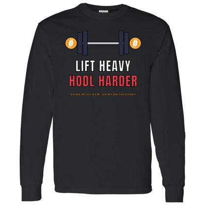 Lift Heavy Hodl Harder Long Sleeve Shirt, Bitcoin Gym Tee, Crypto Workout Shirt, Weightlifting Gift