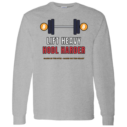 Lift Heavy Hodl Harder Long Sleeve Shirt, Bitcoin Gym Tee, Crypto Workout Shirt, Weightlifting Gift