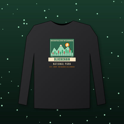 Blockchain National Park Long Sleeve Shirt, Funny Bitcoin Tee, Vintage Park Badge Crypto Shirt, Hiking Crypto Gift