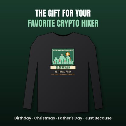 Blockchain National Park Long Sleeve Shirt, Funny Bitcoin Tee, Vintage Park Badge Crypto Shirt, Hiking Crypto Gift
