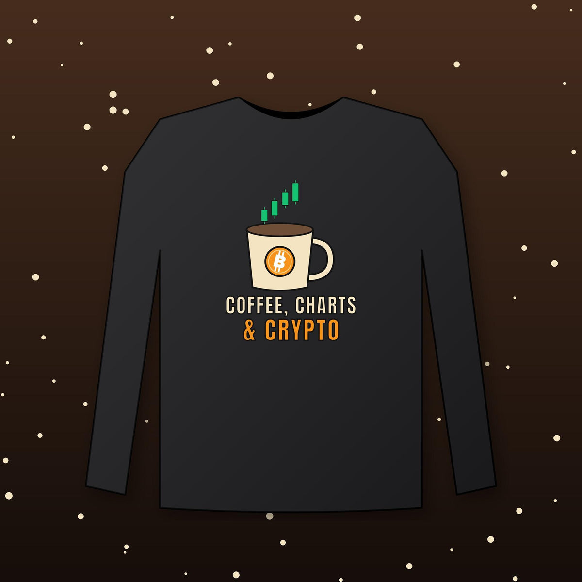 Coffee Charts and Crypto Long Sleeve Shirt, Funny Bitcoin Coffee Tee, Crypto Trader Gift, Coffee Lover Gift