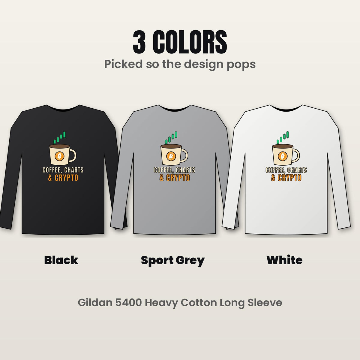 Coffee Charts and Crypto Long Sleeve Shirt, Funny Bitcoin Coffee Tee, Crypto Trader Gift, Coffee Lover Gift