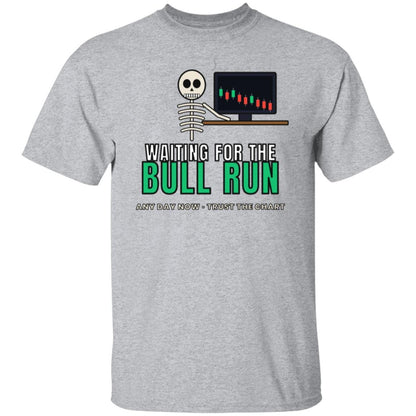 Waiting For The Bull Run Shirt, Funny Skeleton Crypto T-Shirt, Crypto Trader Tee, Stock Market Gift, Day Trader Humor Shirt