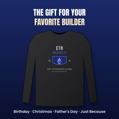 ETH University Long Sleeve Shirt, Ethereum Varsity Tee, Collegiate Crypto Shirt, Crypto Student Gift