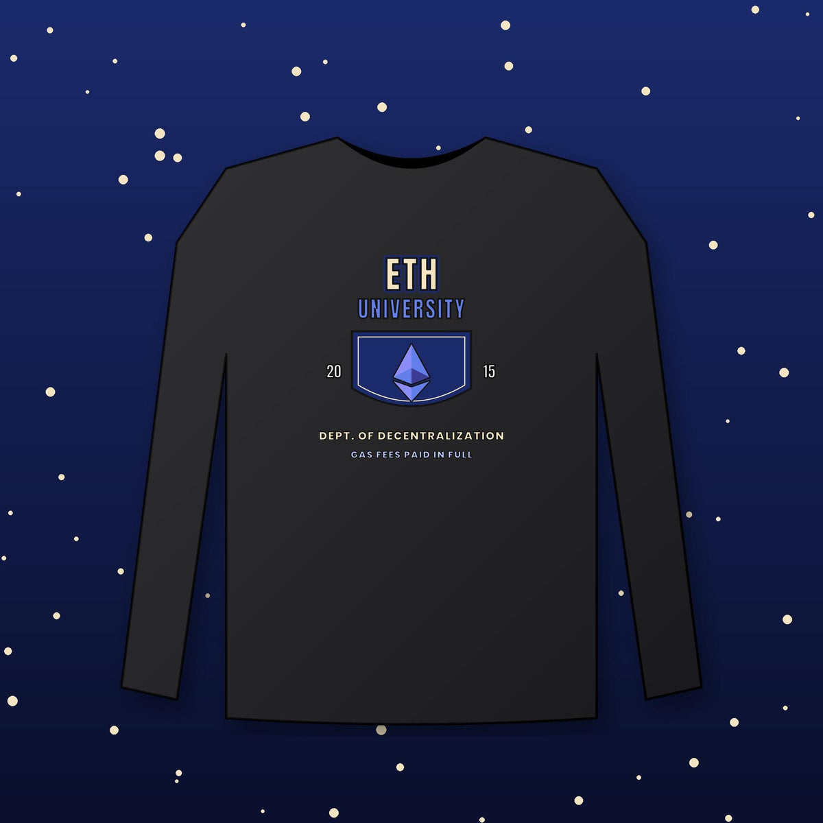 ETH University Long Sleeve Shirt, Ethereum Varsity Tee, Collegiate Crypto Shirt, Crypto Student Gift