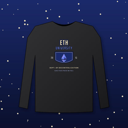 ETH University Long Sleeve Shirt, Ethereum Varsity Tee, Collegiate Crypto Shirt, Crypto Student Gift