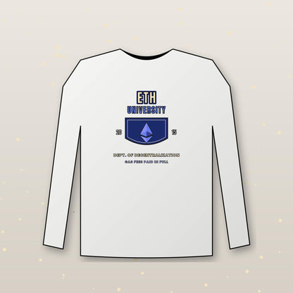 ETH University Long Sleeve Shirt, Ethereum Varsity Tee, Collegiate Crypto Shirt, Crypto Student Gift