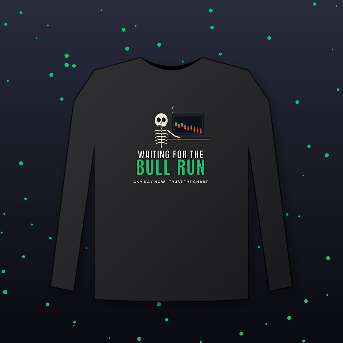 Waiting For The Bull Run Long Sleeve Shirt, Funny Skeleton Crypto Tee, Crypto Trader Shirt, Stock Market Gift