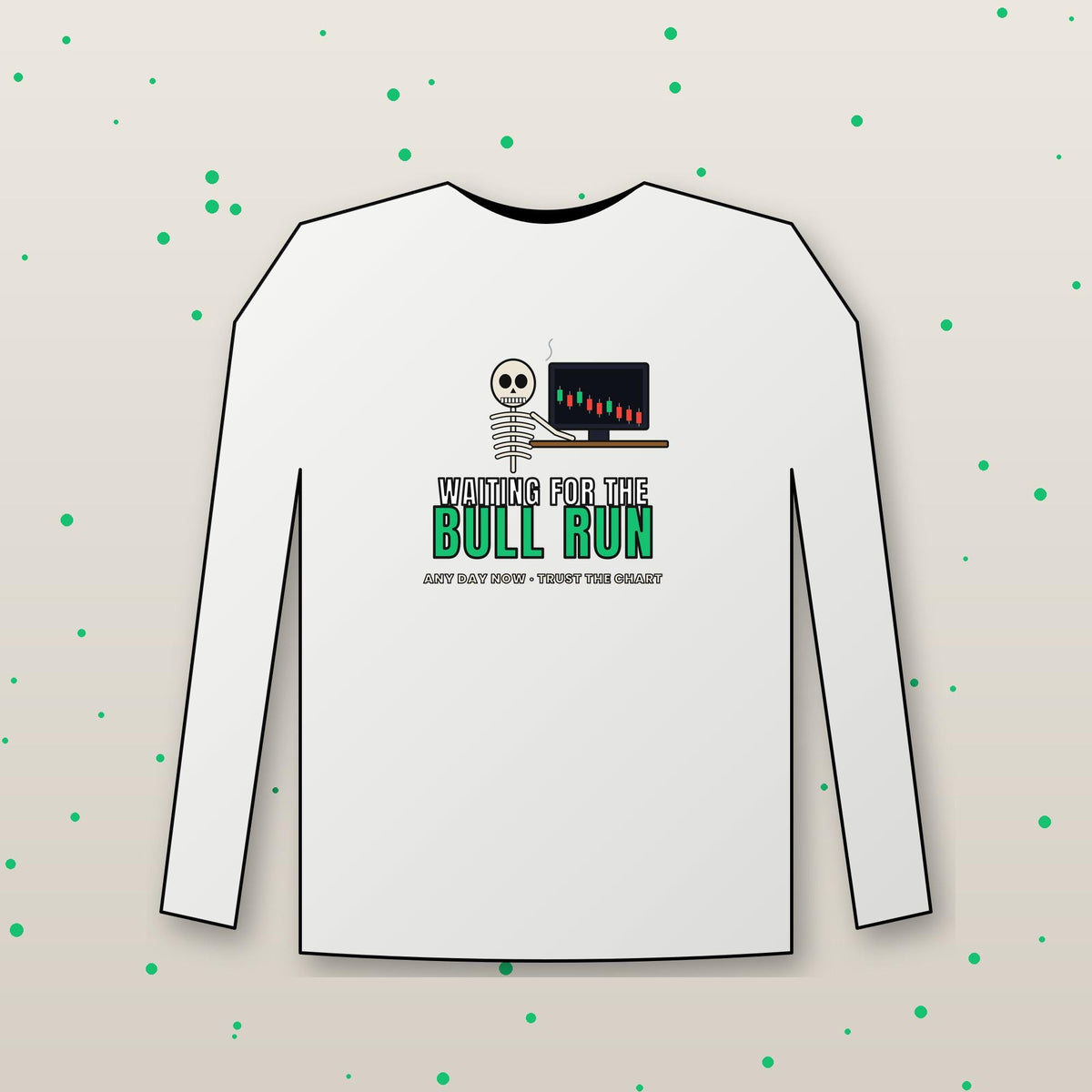 Waiting For The Bull Run Long Sleeve Shirt, Funny Skeleton Crypto Tee, Crypto Trader Shirt, Stock Market Gift