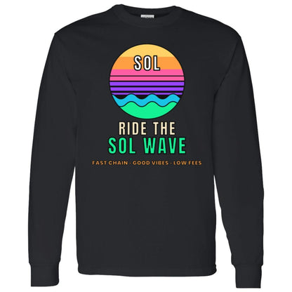 Ride The SOL Wave Long Sleeve Shirt, Solana Tee, Retro Sunset Crypto Shirt, SOL Holder Gift