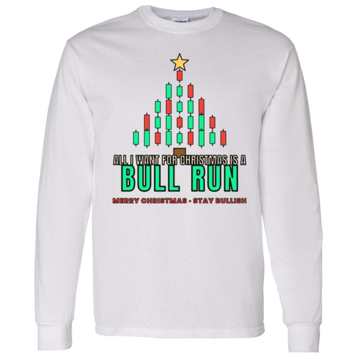 All I Want For Christmas Is A Bull Run Long Sleeve Shirt, Christmas Crypto Tee, Candlestick Tree Shirt