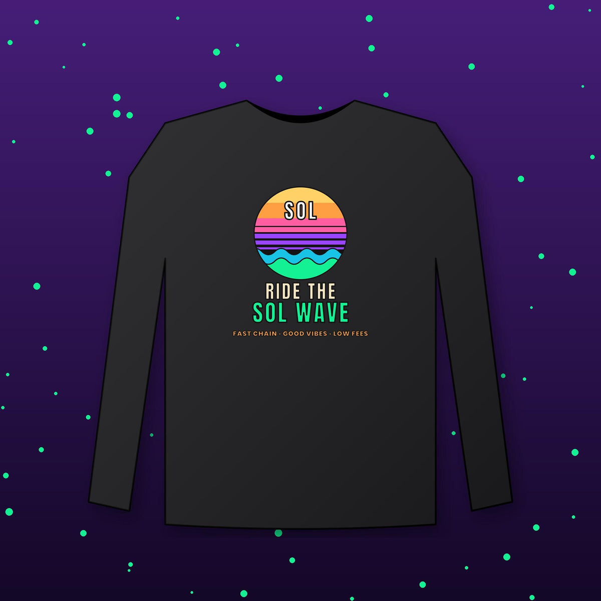 Ride The SOL Wave Long Sleeve Shirt, Solana Tee, Retro Sunset Crypto Shirt, SOL Holder Gift