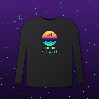Ride The SOL Wave Long Sleeve Shirt, Solana Tee, Retro Sunset Crypto Shirt, SOL Holder Gift