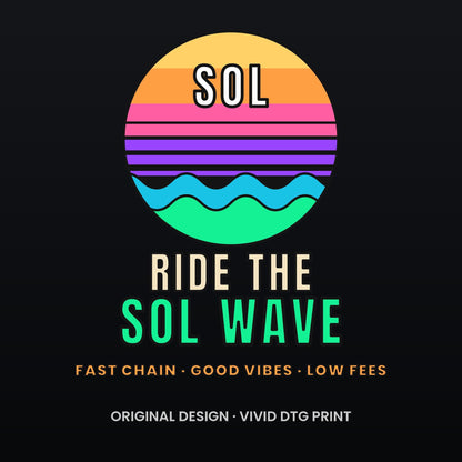 Ride The SOL Wave Long Sleeve Shirt, Solana Tee, Retro Sunset Crypto Shirt, SOL Holder Gift