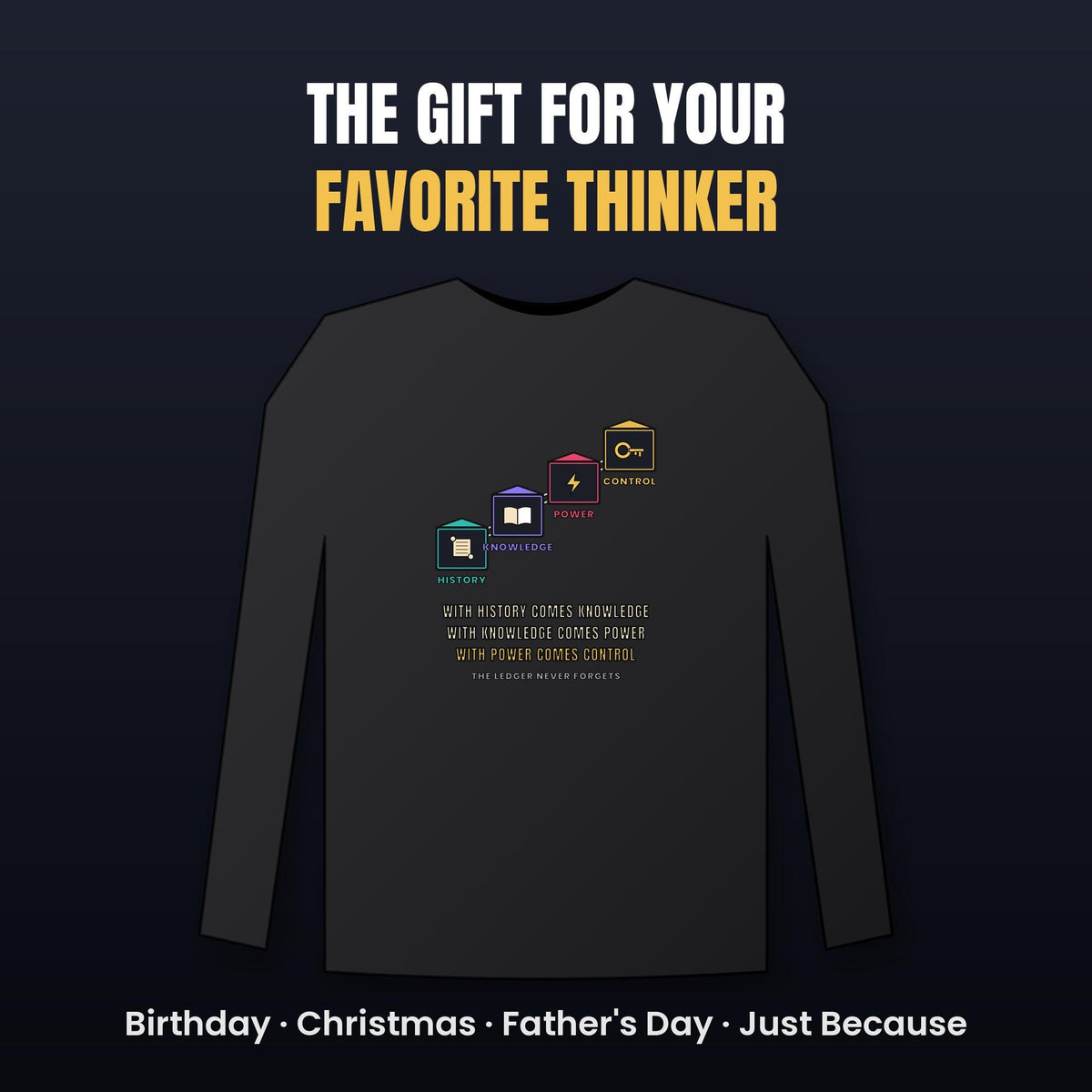 With History Comes Knowledge Long Sleeve Shirt, Knowledge Is Power Tee, Blockchain Crypto Shirt, Investor Gift