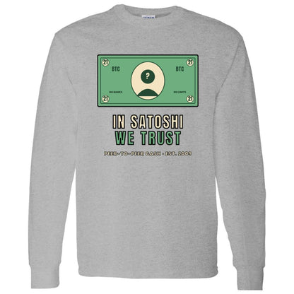 In Satoshi We Trust Long Sleeve Shirt, Bitcoin Banknote Tee, Funny Bitcoin Shirt, Crypto Gift For Men