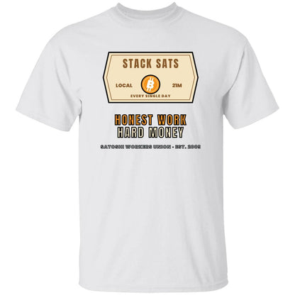 Stack Sats Shirt, Bitcoin Workwear T-Shirt, Vintage Badge Crypto Tee, Bitcoin Gift For Men, Hard Money Shirt