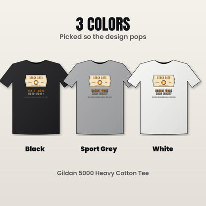 Stack Sats Shirt, Bitcoin Workwear T-Shirt, Vintage Badge Crypto Tee, Bitcoin Gift For Men, Hard Money Shirt