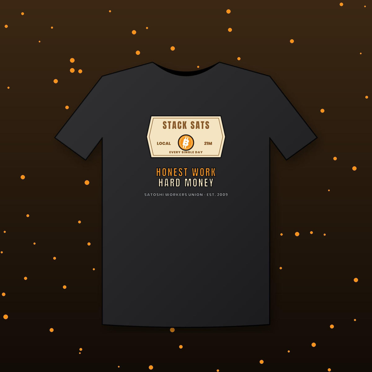 Stack Sats Shirt, Bitcoin Workwear T-Shirt, Vintage Badge Crypto Tee, Bitcoin Gift For Men, Hard Money Shirt