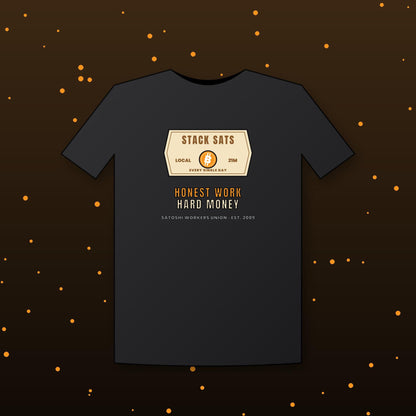 Stack Sats Shirt, Bitcoin Workwear T-Shirt, Vintage Badge Crypto Tee, Bitcoin Gift For Men, Hard Money Shirt