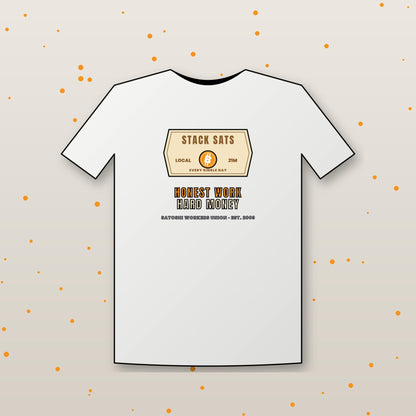 Stack Sats Shirt, Bitcoin Workwear T-Shirt, Vintage Badge Crypto Tee, Bitcoin Gift For Men, Hard Money Shirt