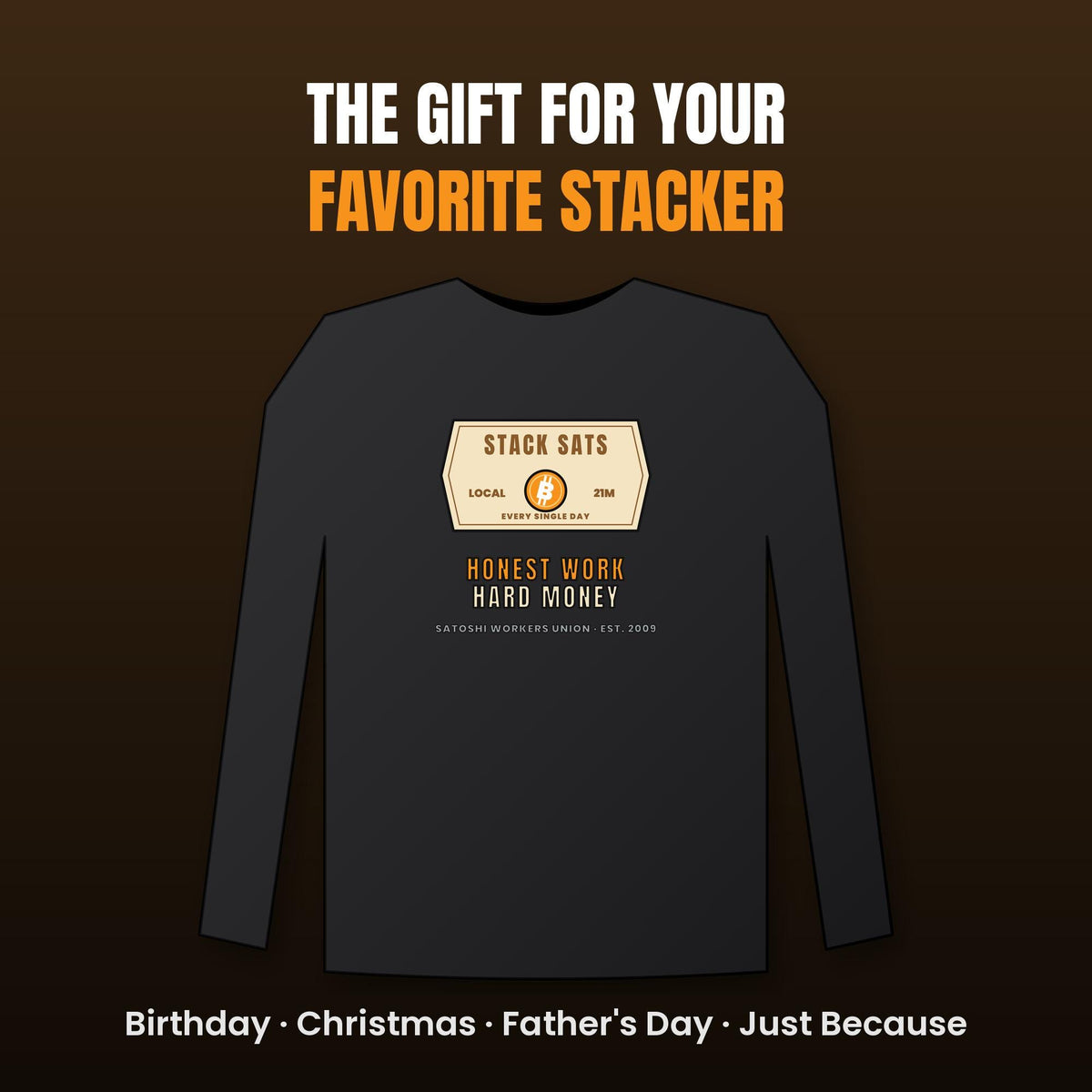 Stack Sats Long Sleeve Shirt, Bitcoin Workwear Tee, Vintage Badge Crypto Shirt, Bitcoin Gift For Men