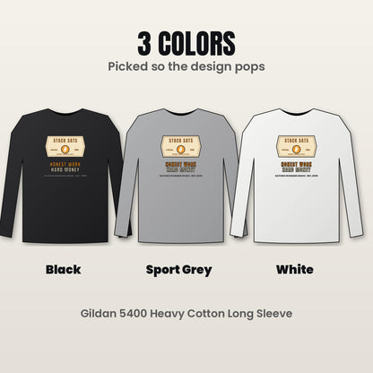 Stack Sats Long Sleeve Shirt, Bitcoin Workwear Tee, Vintage Badge Crypto Shirt, Bitcoin Gift For Men